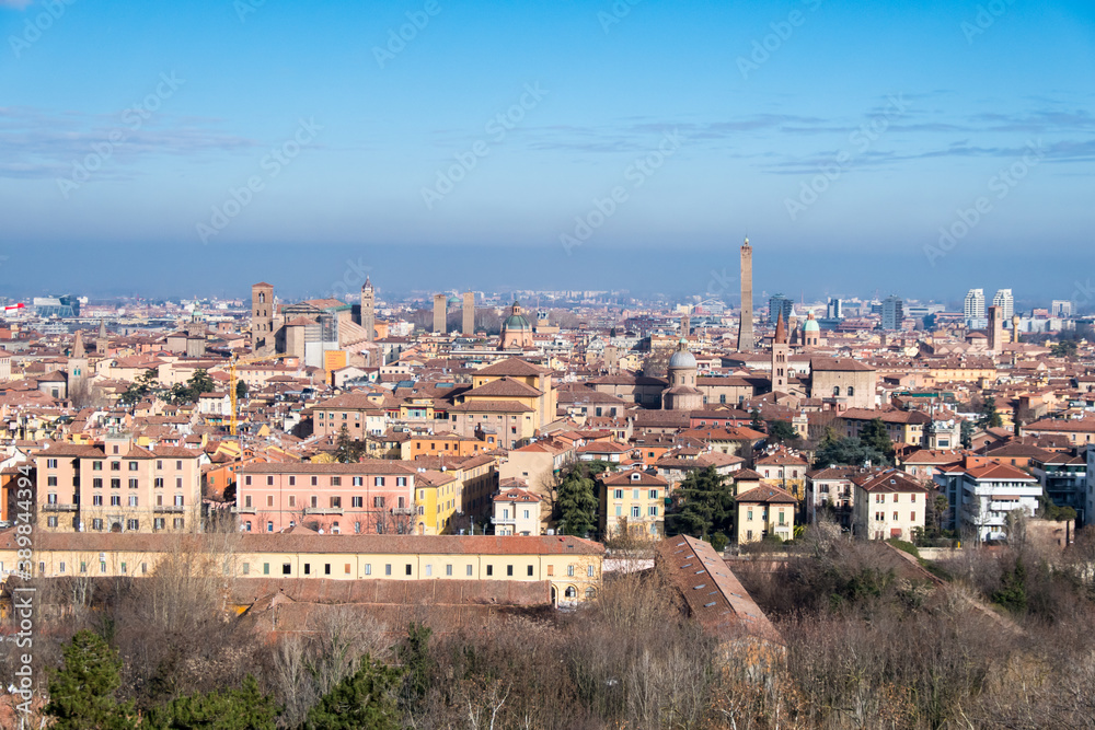 Bologna's skyline seen from a hill