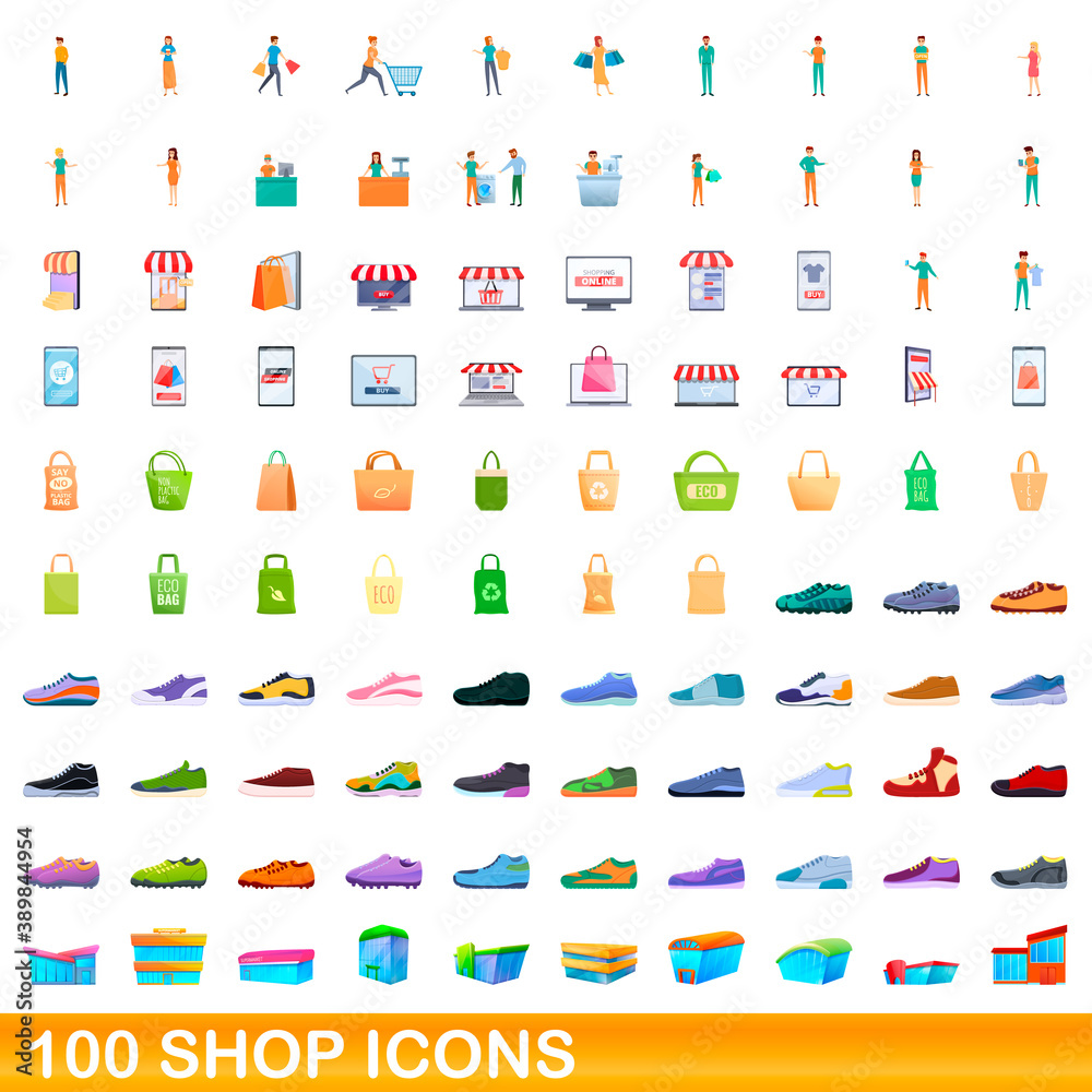 100 shop icons set. Cartoon illustration of 100 shop icons vector set isolated on white background 100 shop icons set. Cartoon illustration of 100 shop icons vector set isolated on white background