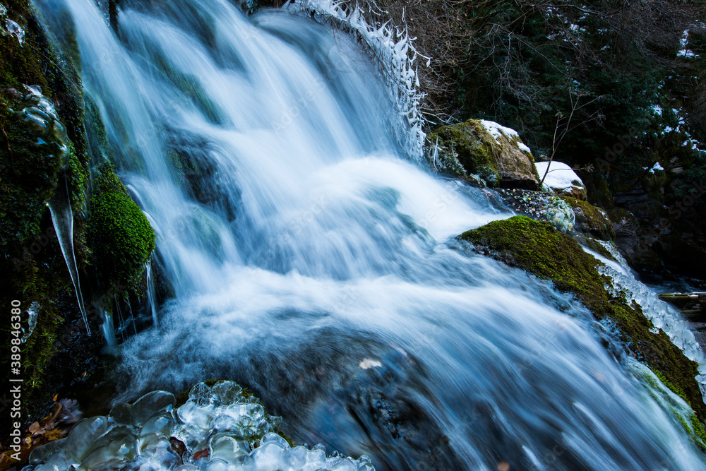 Fototapeta premium Winter in Llobregat river waterfall, Barcelona, Pyrenees, Spain