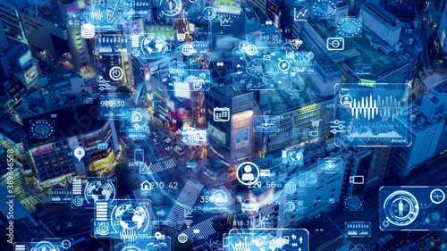 Obraz na płótnie 都市とネットワーク IOT ICT