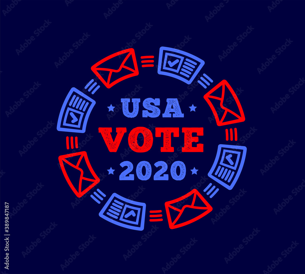 Vote 2020 in the United States. Mail plus regular voting. Vector illustration Vote 2020 in the United States. Mail plus regular voting. Vector illustration
