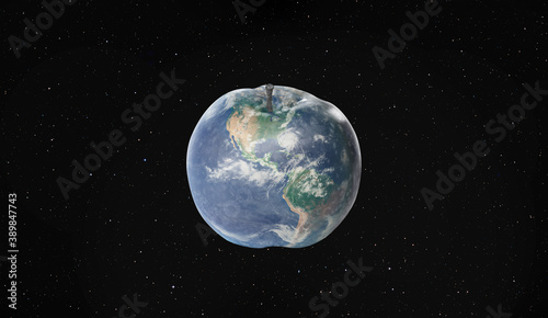 Planet earth in apple shape  Space and stras in the background   Elements of this image furnished by Nasa 