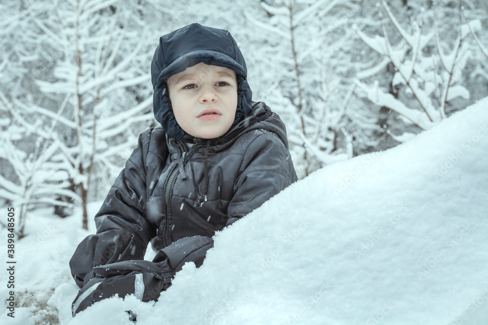portrait of a boy on a snowy background.