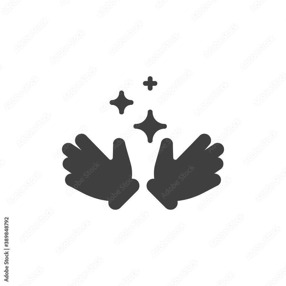 Obraz premium Magic hands trick vector icon. filled flat sign for mobile concept and web design. Magical hand with stars glyph icon. Symbol, logo illustration. Vector graphics