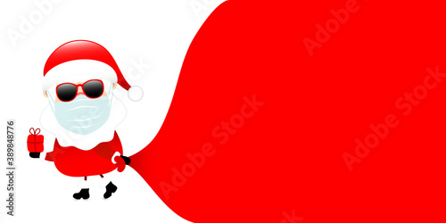 Weihnachtsmann Maske Mit Sonnenbrille Zieht Sack Vorwärts Hintergrund Weiß