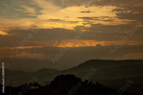 the view of the mountains and the beautiful twilight sky with the texture of the clouds forming a texture