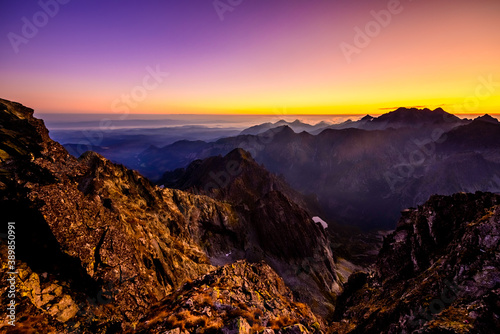 A beautiful sunrise over the High Tatras mountain ridge at Rysy on slovakian polish borders.  © Ondrej Bucek
