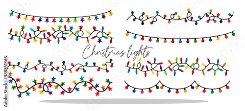 Christmas lights set. Collection of colorful christmas festive lights. Vector Illustration EPS 10.