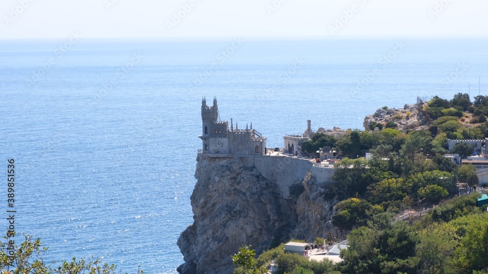 Swallow Nest castle on the rock over the Black Sea. Gaspra. Crimea.