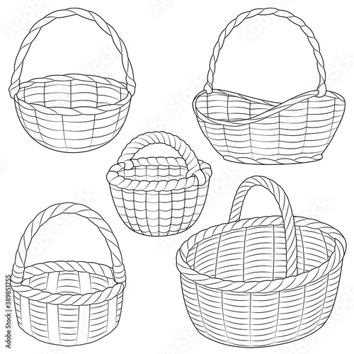 Baskets black and white vector set