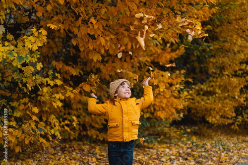 Happy child baby boy laughing and playing in the autumn day  © Анастасія Стягайло