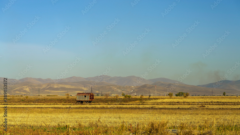 Fototapeta premium Agriculture in Armenia, autumn fields in North Western part of the country.