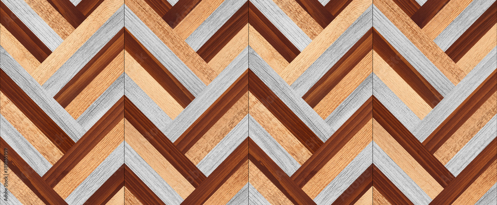 Seamless wooden wall made of narrow planks. Element of a light colorful parquet floor with a geometric pattern. Wood texture background.
Seamless wooden wall made of narrow planks. Element of a light colorful parquet floor with a geometric pattern. Wood texture background.