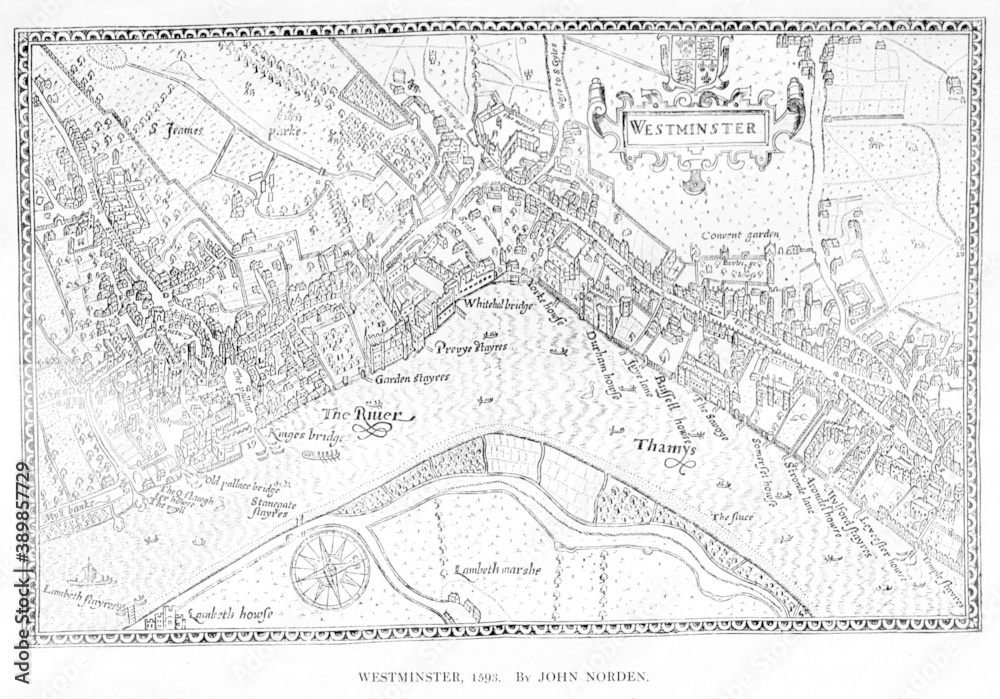 Vintage antique map of Westminster, Beautiful background for designers
