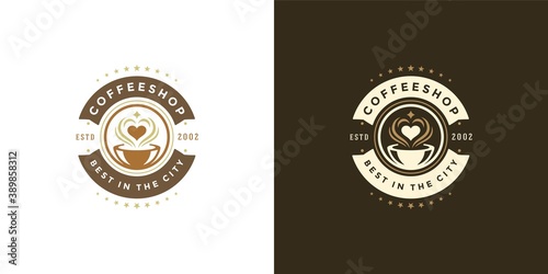 Coffee or tea shop logo template vector illustration with bean silhouette good for cafe badge design and menu decoration