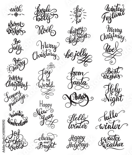 Vector set of different phrases Christmas calligraphy