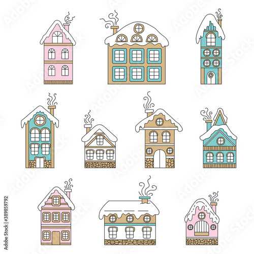 Vector set of colorful cute Christmas houses © alinart