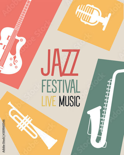 jazz festival poster with instruments and lettering