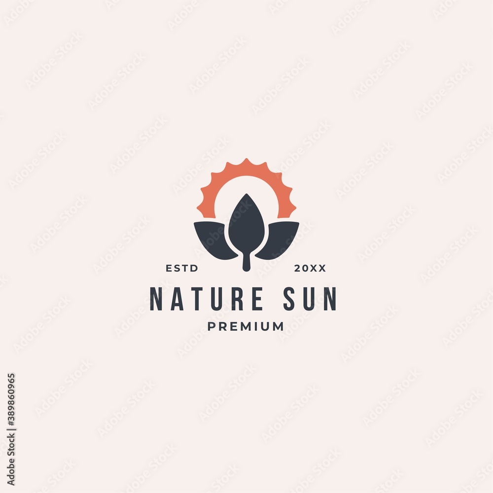 Eco Leaf Sun Logo. Nature tree icon template design vector