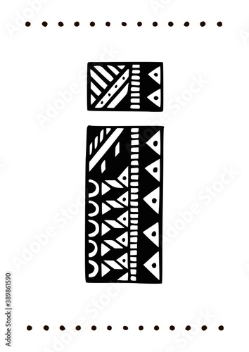 Ornamental capital letter I. Creative initials with geometric motives. Original interior poster with hand-drawn monogram. Vector illustration in scandinavian style.