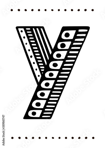 Ornamental capital letter y. Creative initials with geometric motives. Original interior poster with hand-drawn monogram. Vector illustration in scandinavian style.