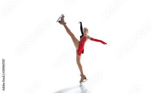 Figure skating girl in ice arena isolated on white.