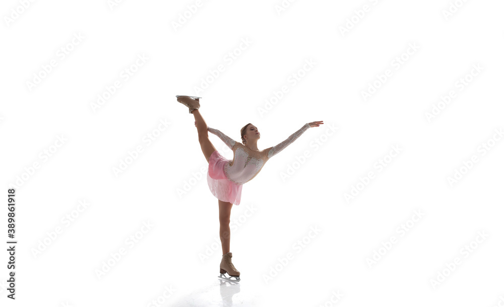 Figure skating girl in ice arena isolated on white. Figure skating girl in ice arena isolated on white.