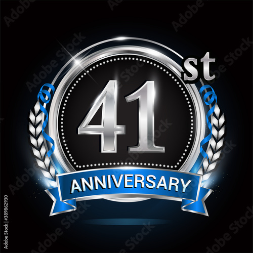41st silver anniversary logo with blue ribbon and ring.
