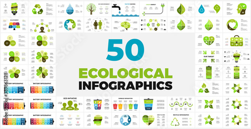 50 Ecological Infographic templates. Presentation slides. 