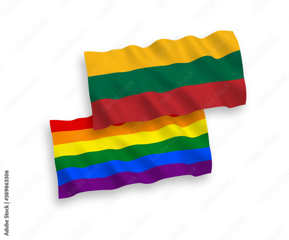 Obraz premium Flags of Lithuania and Rainbow gay pride on a white background