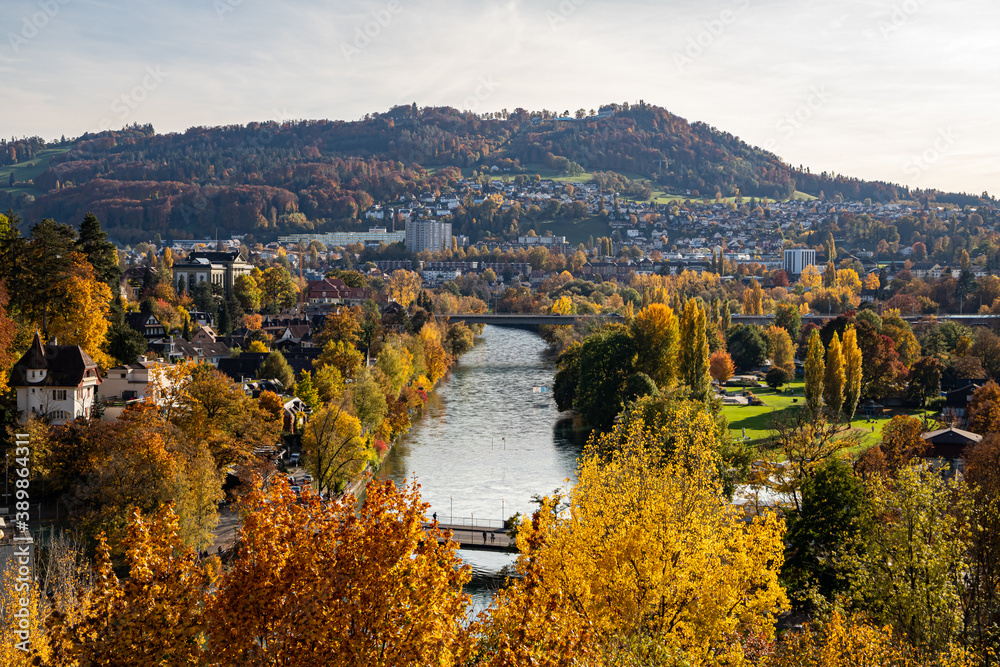 Bern Switzerland - 10.25.2020 View over Bern and the Aare river in the Autumn