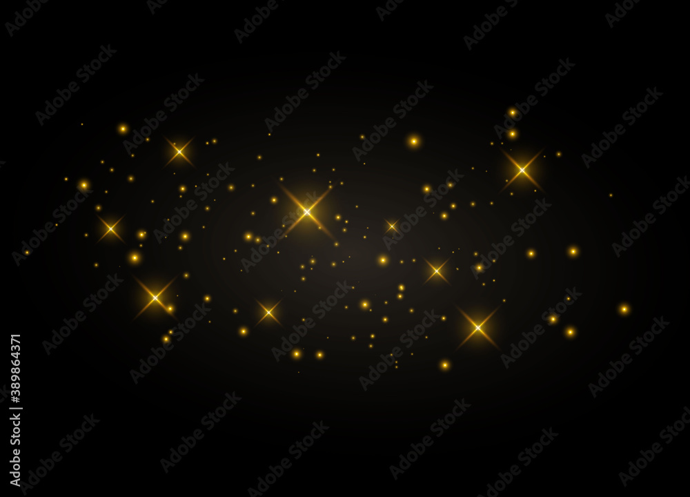 The dust sparks and golden stars shine with special light. Glittering magical dust particles. Vector illustration. The dust sparks and golden stars shine with special light. Glittering magical dust particles. Vector illustration.