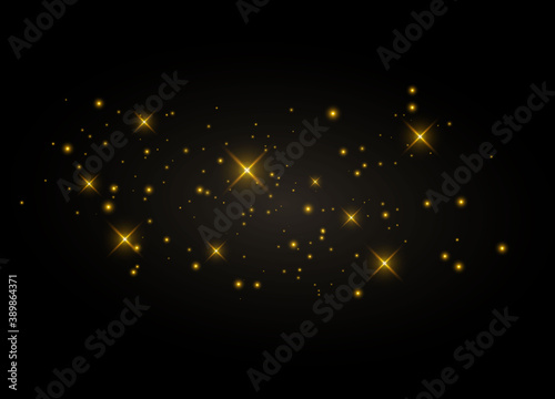 The dust sparks and golden stars shine with special light. Glittering magical dust particles. Vector illustration. © Vitalii