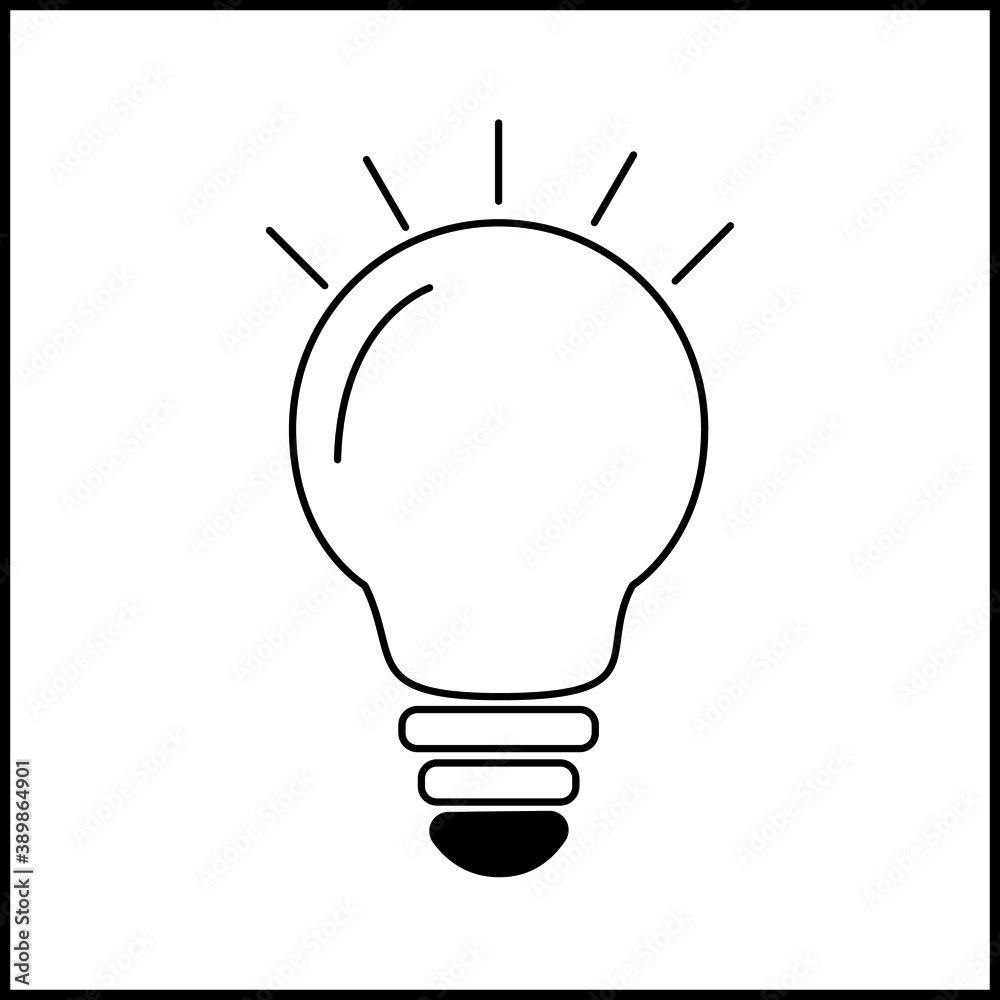 Outline icon of light bulb on white background. Line Icon illuminated lamp. Symbol of idea, creative. Outline icon of light bulb on white background. Line Icon illuminated lamp. Symbol of idea, creative.