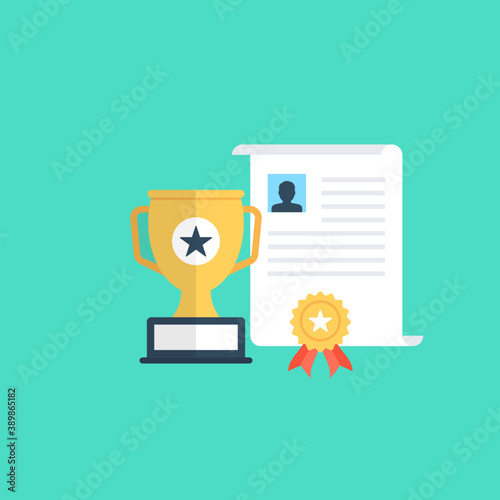 
Different types of awards depicting sign of success and victory.
