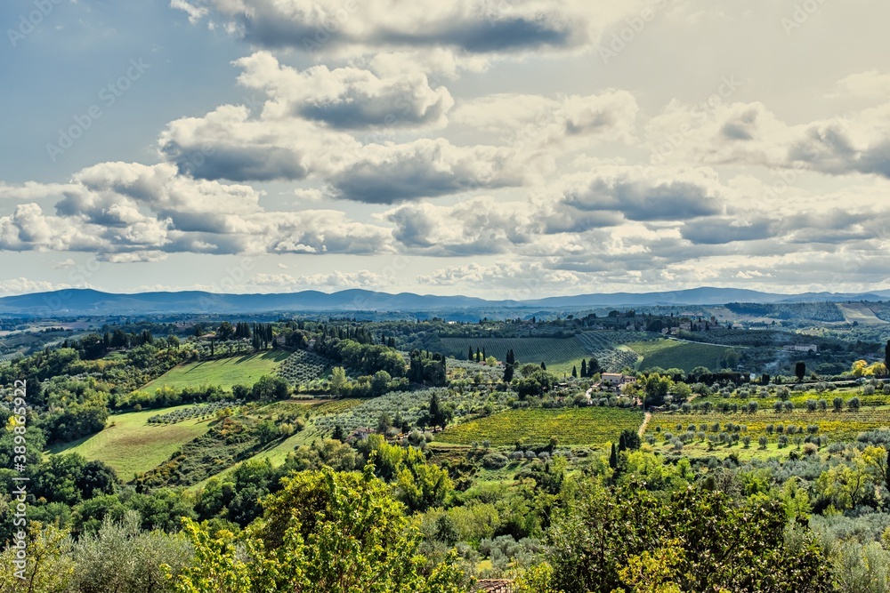 Tuscany Landscape and Cloudscape Panorama in Summer
