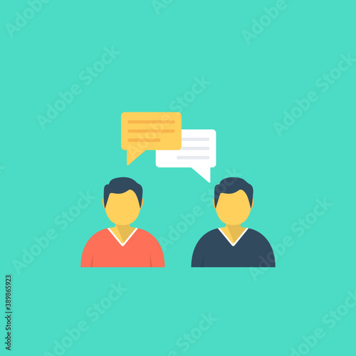 
Two persons with chat bubbles are talking or discussing 
