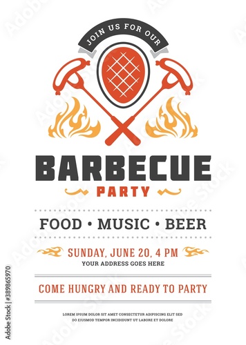 Barbecue party vector flyer or poster design template