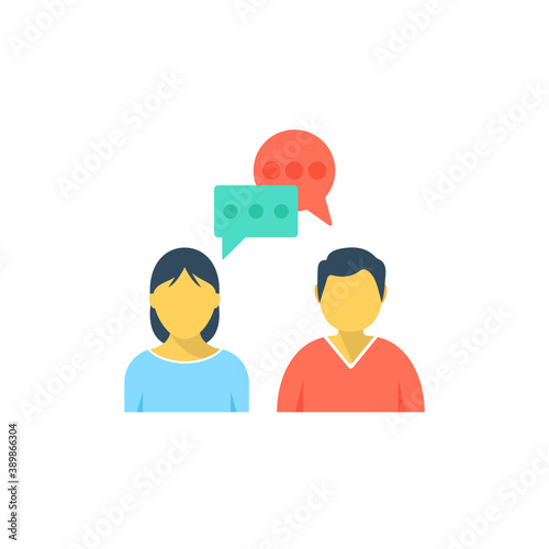 
Two persons with chat bubbles are talking or discussing 

