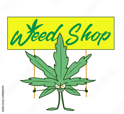  marijuana shop. Logos with hemp leaves and smoking devices. vector illustration