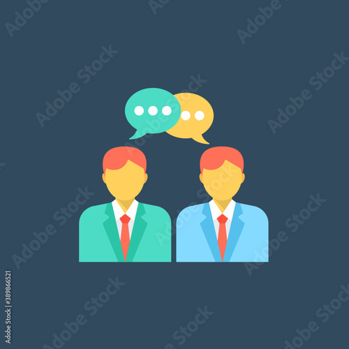 
Two persons with chat bubbles are talking or discussing 
