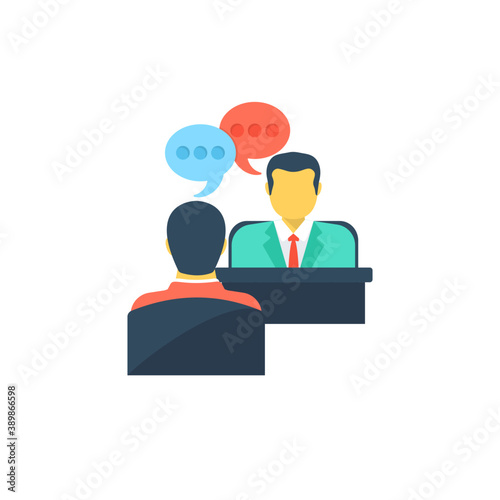 
Two persons with chat bubbles are talking or discussing 
