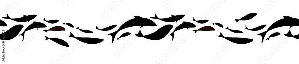 Fish horizontal black seamless pattern. Vector illustration