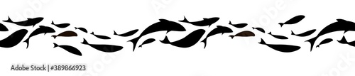 Fish horizontal black seamless pattern. Vector illustration