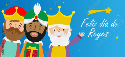 Fényképezés Card of the three wise men. Spanish text happy kings day