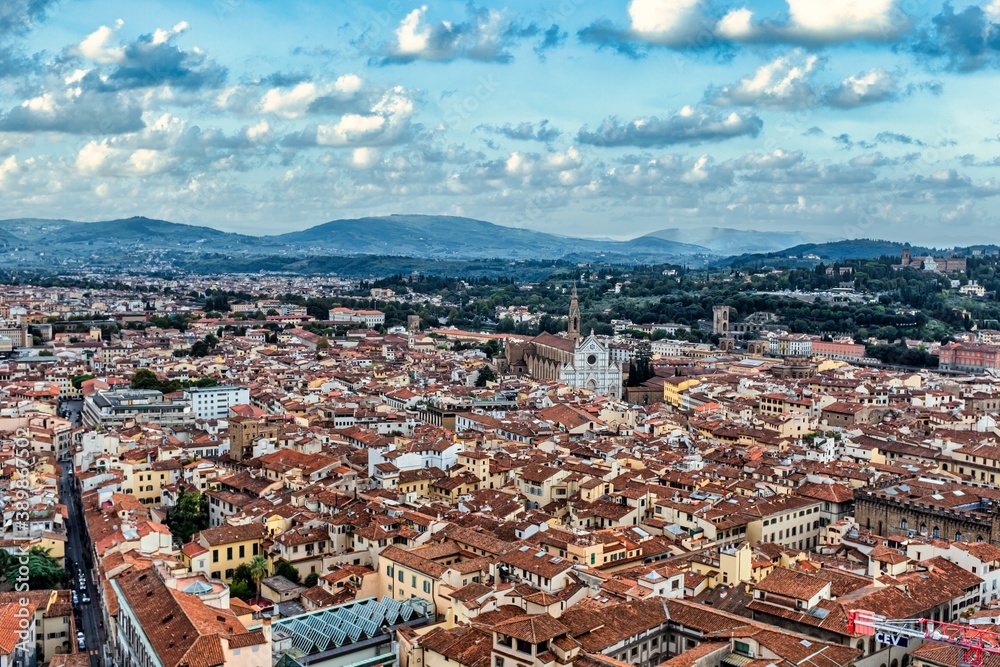 Florence Townscape Bird's Eye View Panorama with Rooftops and Sky