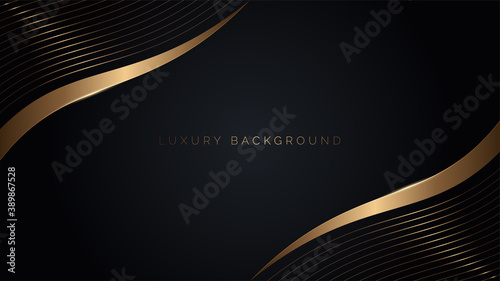 Abstract luxury black and wavy gold lines abstract background. Elegant for magazine, brochure, banner, poster, business card template.