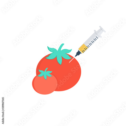 
Tomatoes next to a syringe against, gmo food concept
