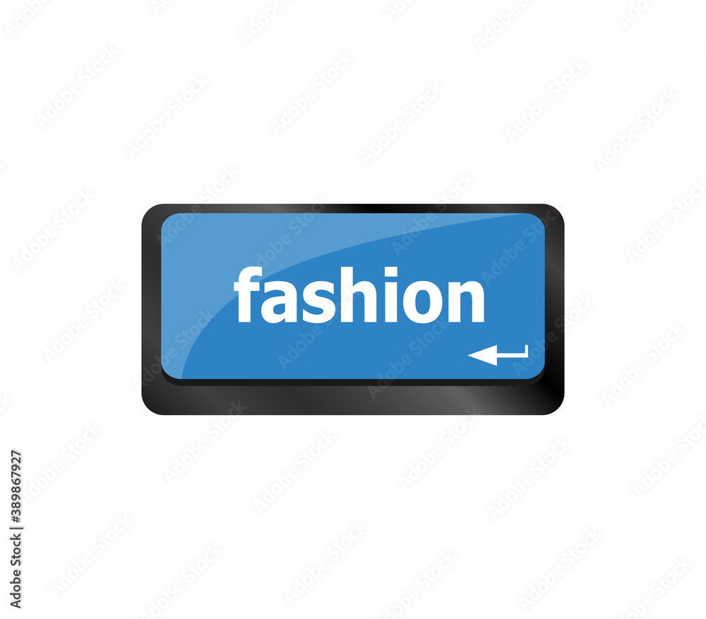 Computer keyboard key with fashion words - social background Computer keyboard key with fashion words - social background