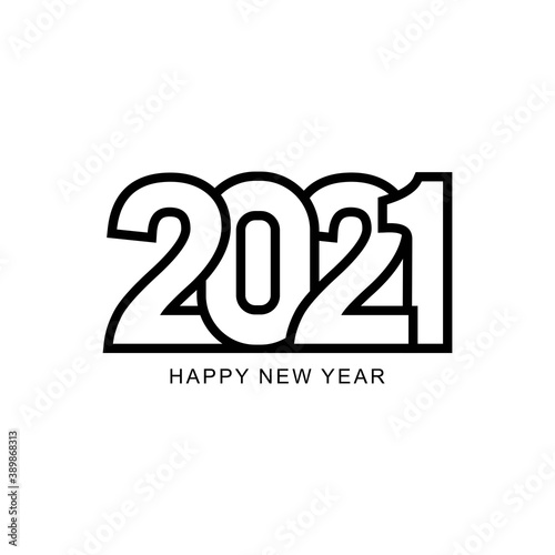 Happy 2021 New Year Greeting Card, logo design. Happy New Year Lettering with burst rays, Holiday Vector Illustration 